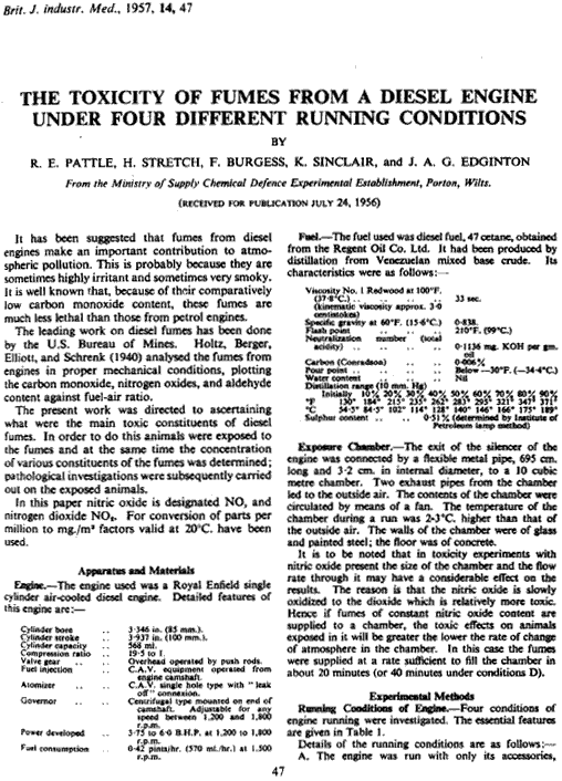 Toxicity of diesel exhaust